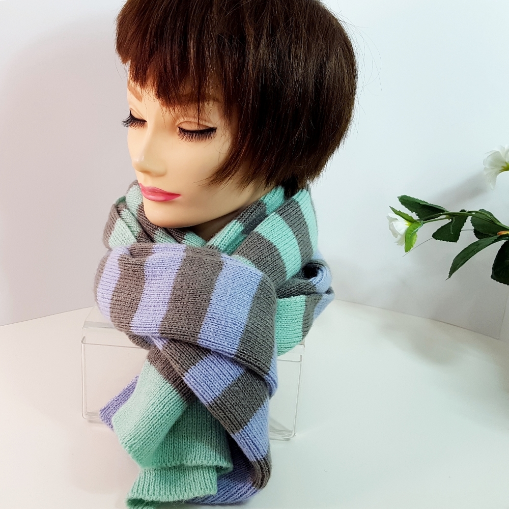 🔖Vtg 90's ESPRIT🎄Multicolor Stripes Knitted Chunky Long Winter Scarf - Picture 2 of 7